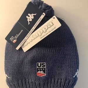 Kappa Navy Pom Beanie with US Ski & Snowboard Logo